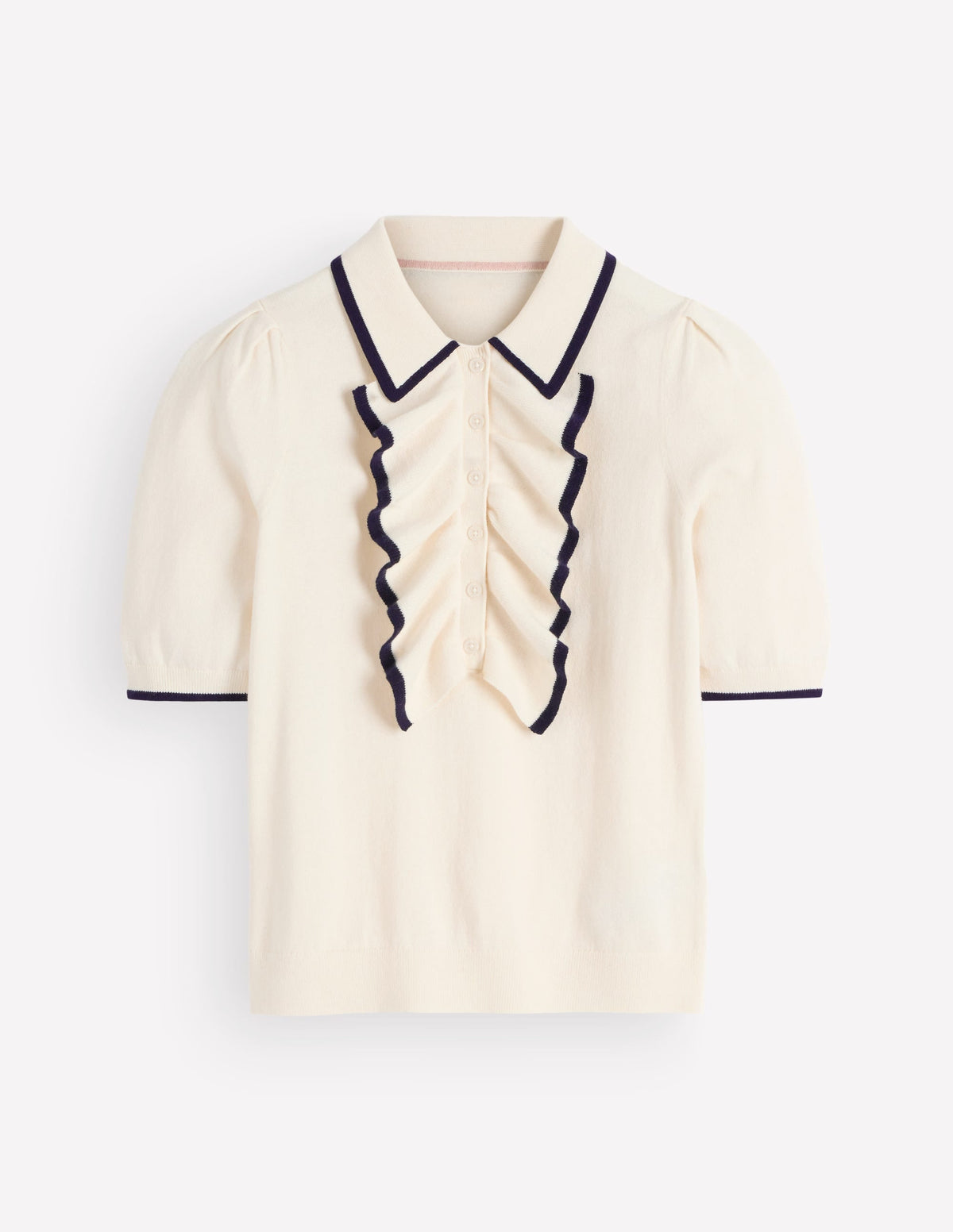 T-shirt en maille à col volanté - Ivoire chaud