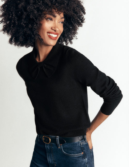 Pull en maille à nœud lavallière - Noir