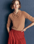 Pull en maille à col lavallière - Camel chiné