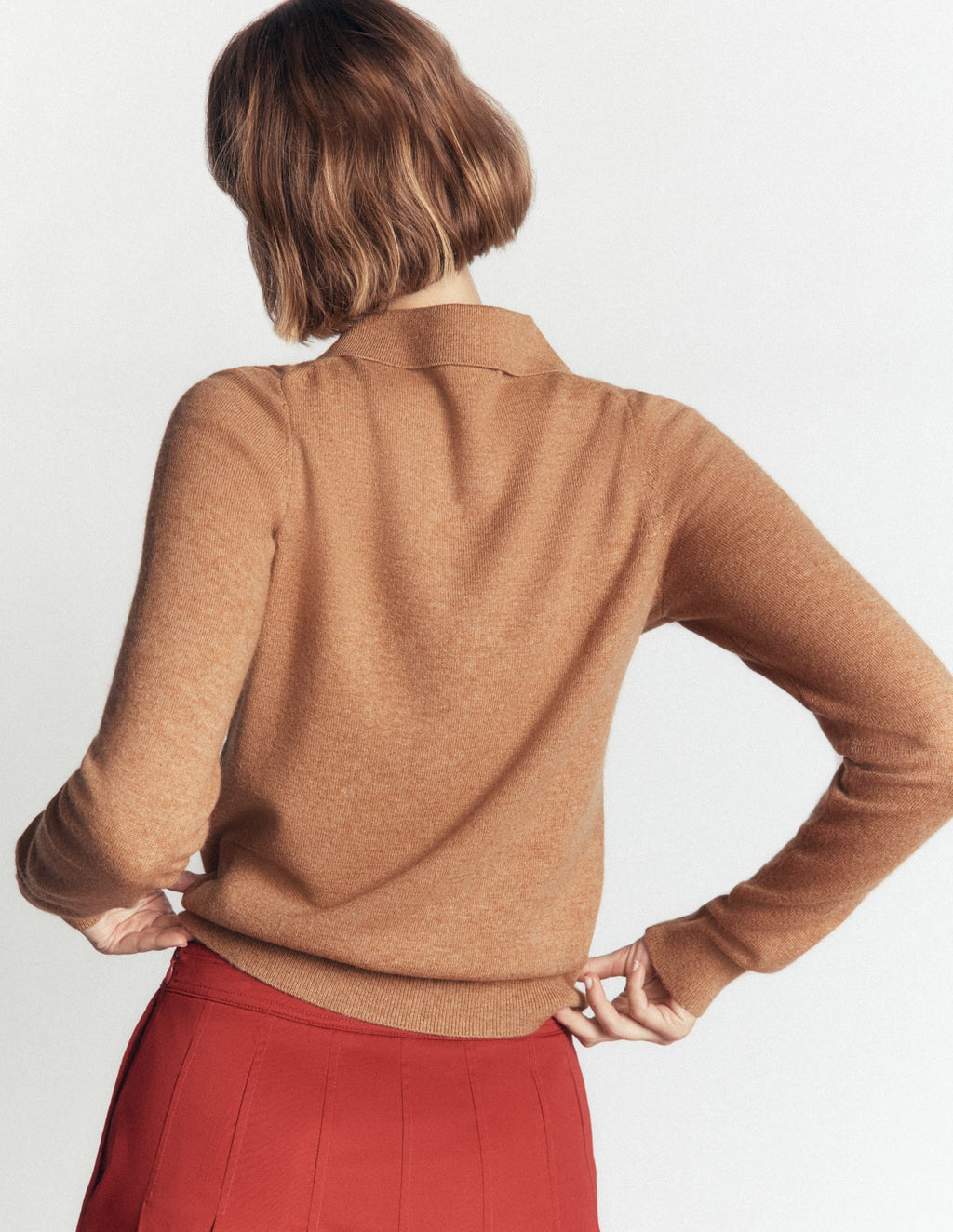 Pull en maille à col lavallière - Camel chiné