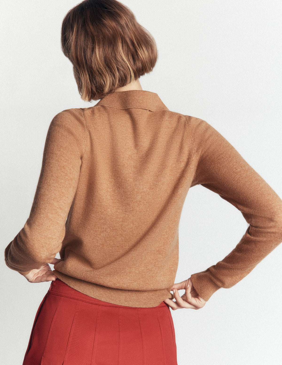 Pull en maille à col lavallière - Camel chiné