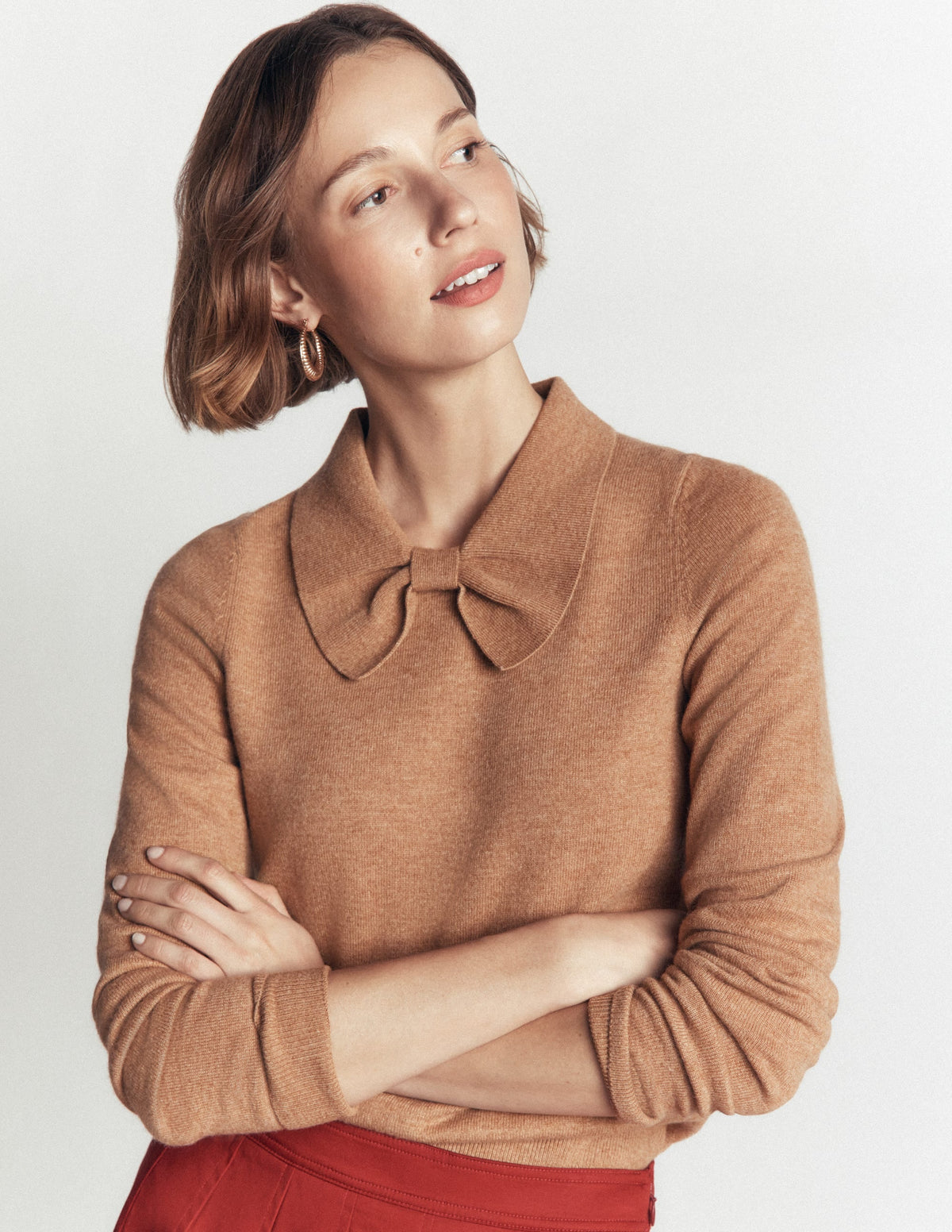 Pull en maille à col lavallière - Camel chiné