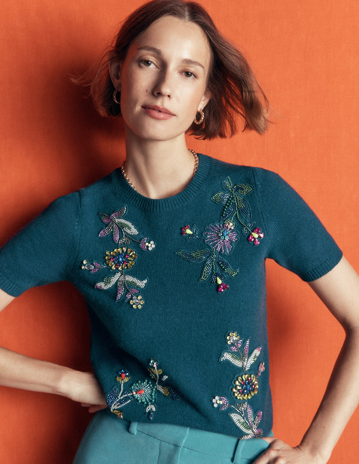 T-shirt en maille orné-Bleu aurore profond