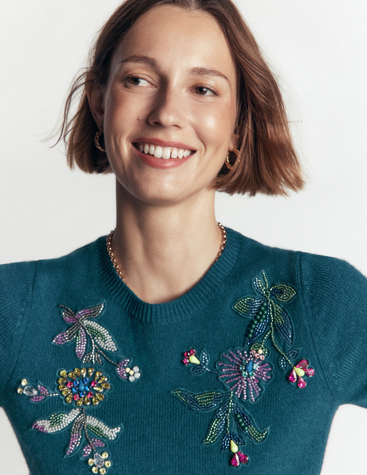 T-shirt en maille orné-Bleu aurore profond