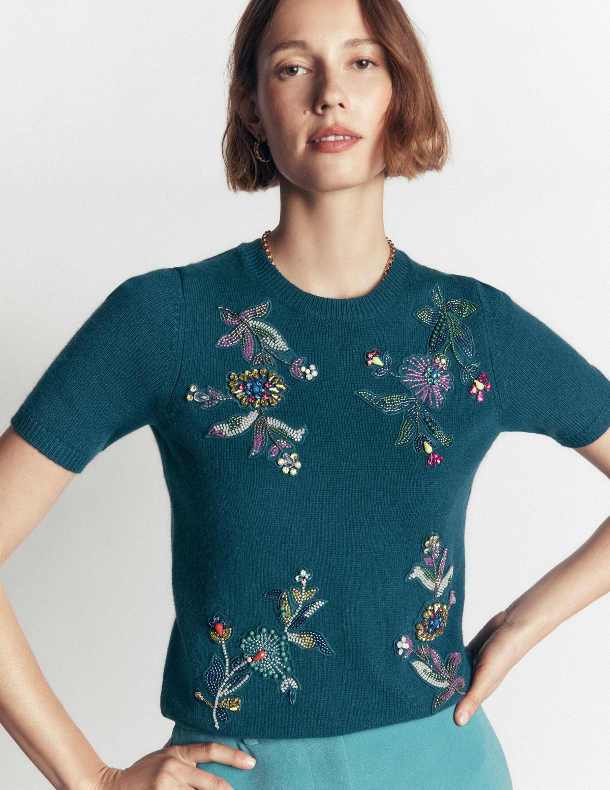 T-shirt en maille orné-Bleu aurore profond