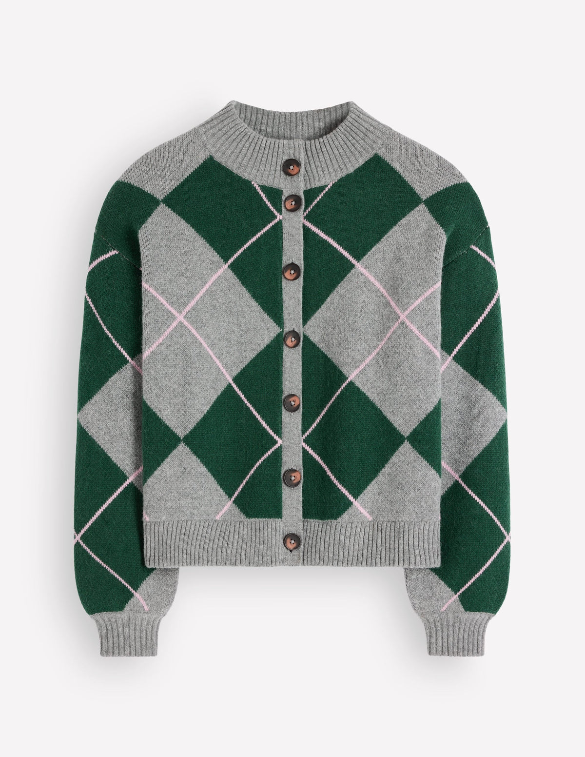 Cardigan en maille jacquard motif losanges vert chasse