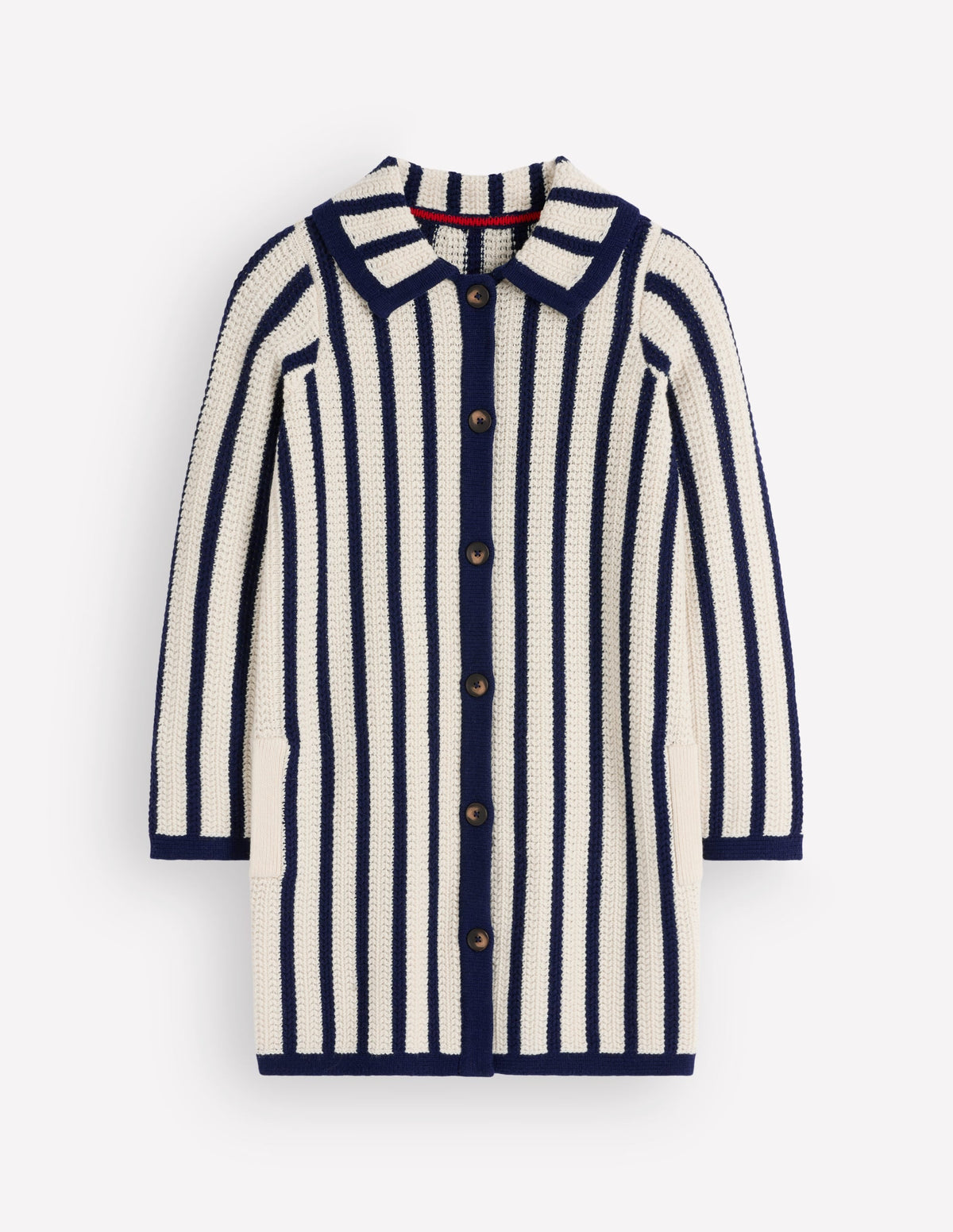 Cardigan long en maille - Ivoire, rayé marine