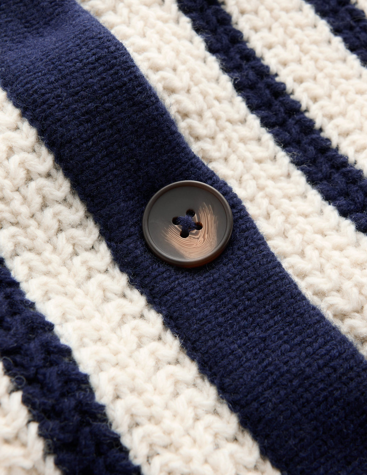 Cardigan long en maille - Ivoire, rayé marine