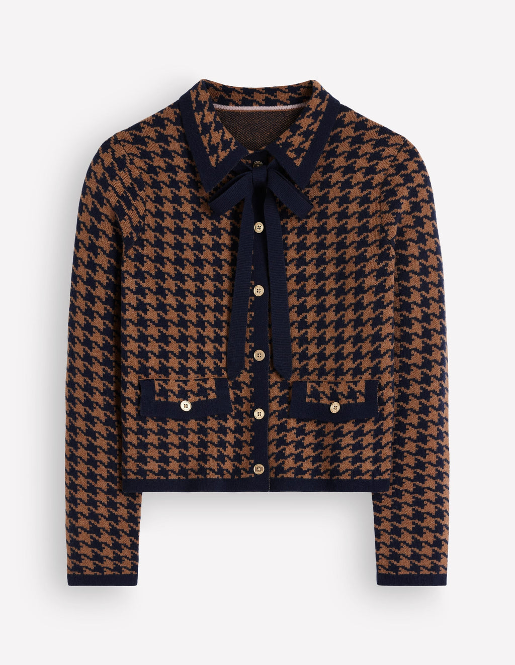 Veste en maille nœud papillon - Chameau, Pied-de-poule