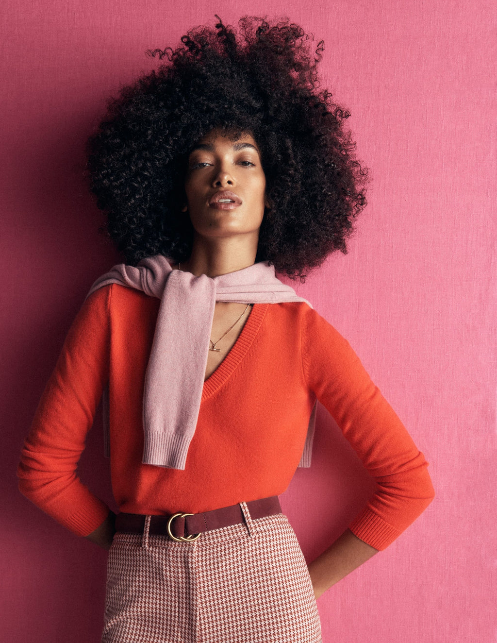 Pull col en V en cachemire - Orange lys