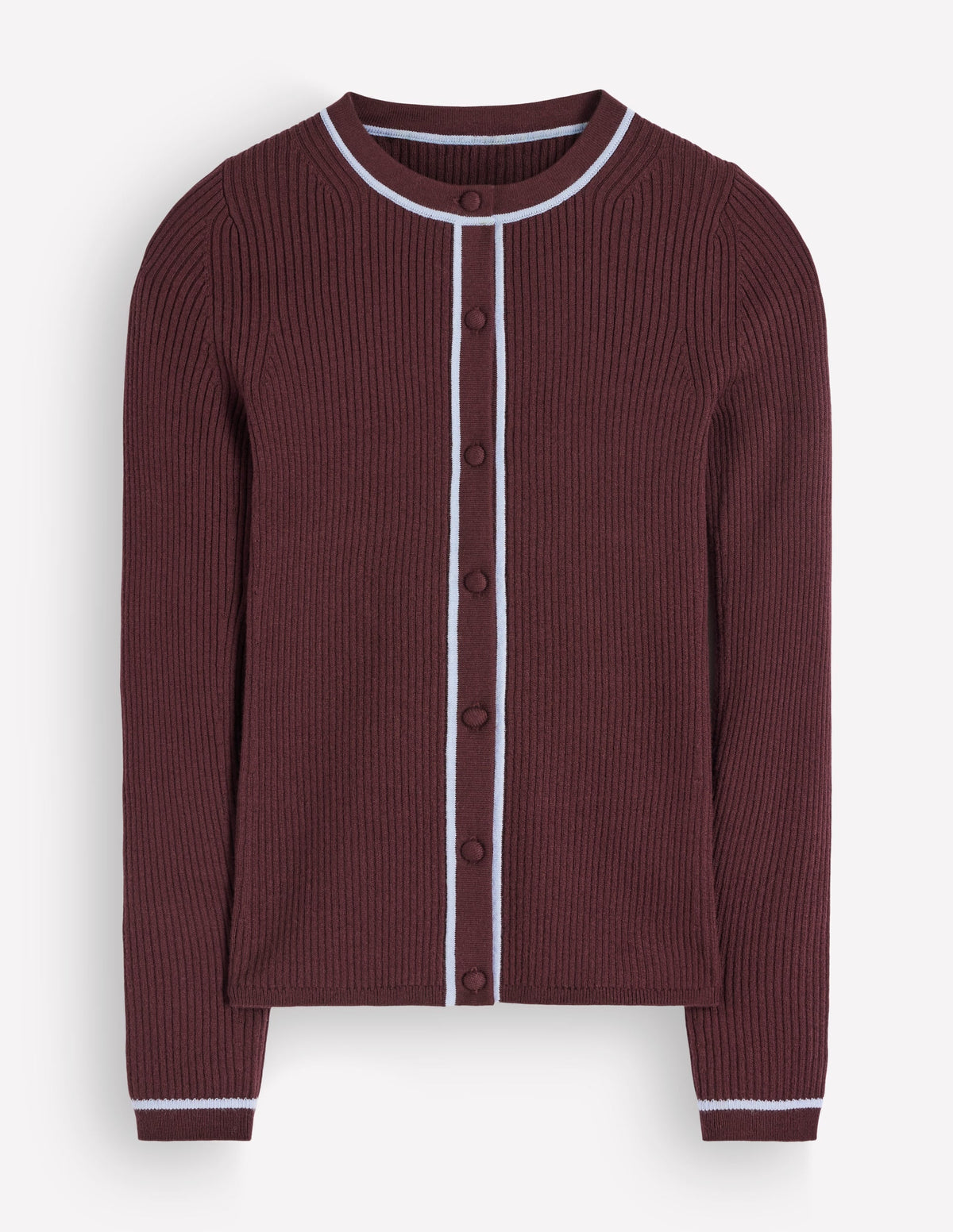 Cardigan ras du cou côtelé – Chocolat amer