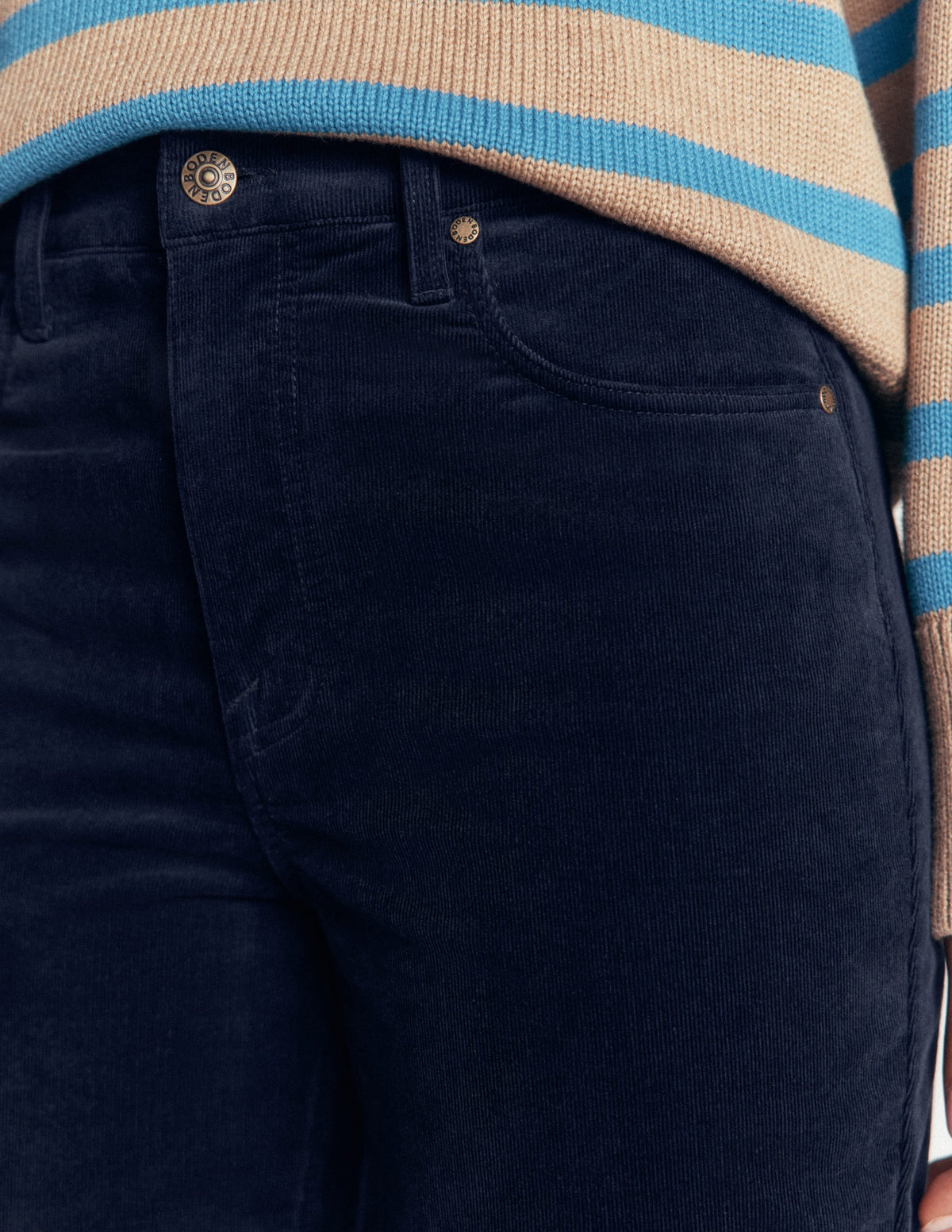 Jean Slim en Velours Côtelé Taille Haute-Bleu Marine