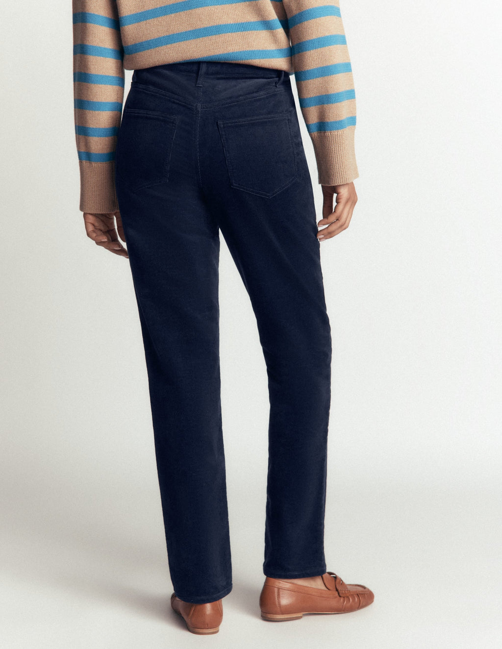 Jean Slim en Velours Côtelé Taille Haute-Bleu Marine