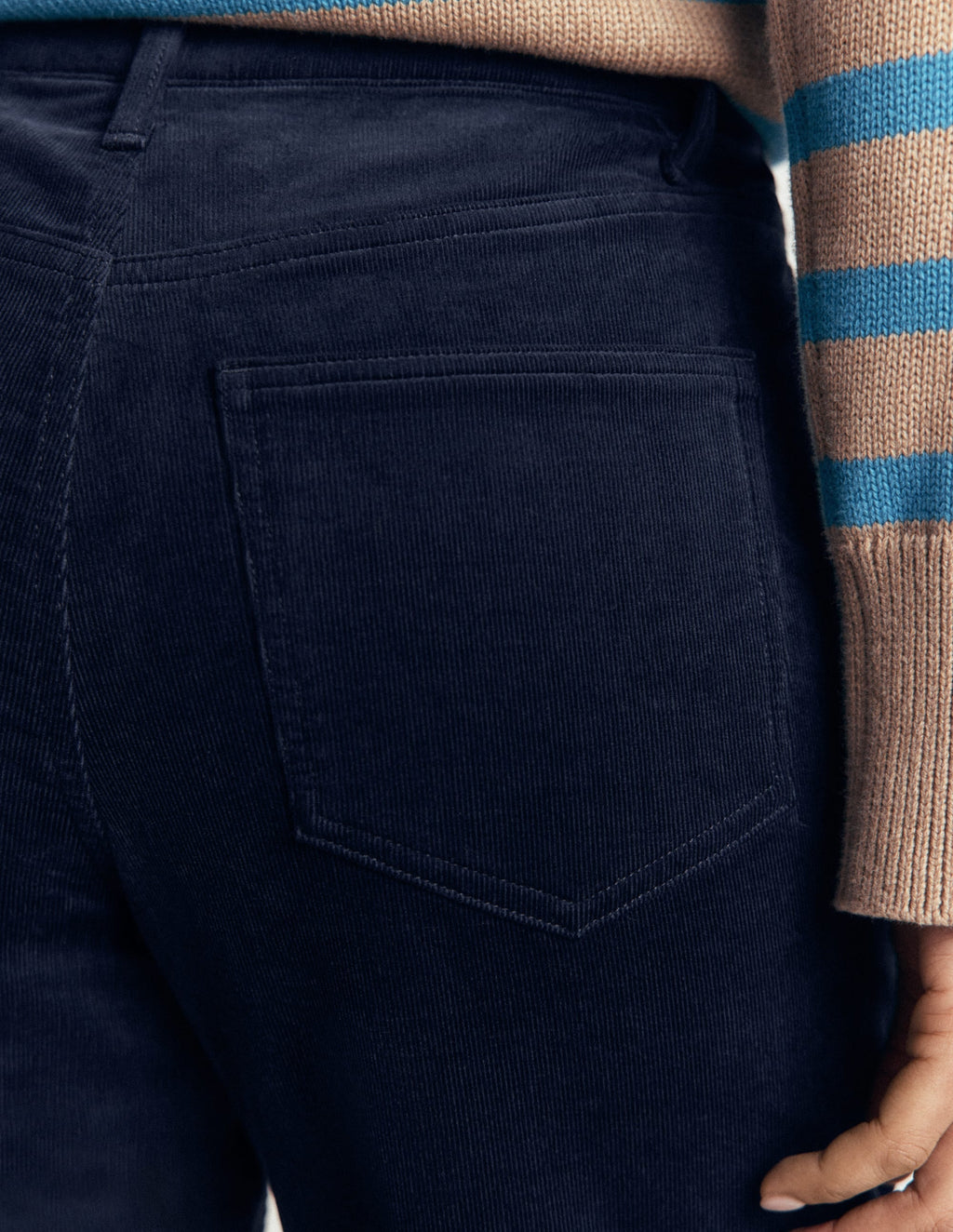 Jean Slim en Velours Côtelé Taille Haute-Bleu Marine