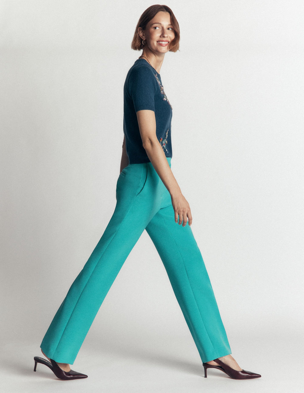 Pantalon ajusté-Bleu glacé
