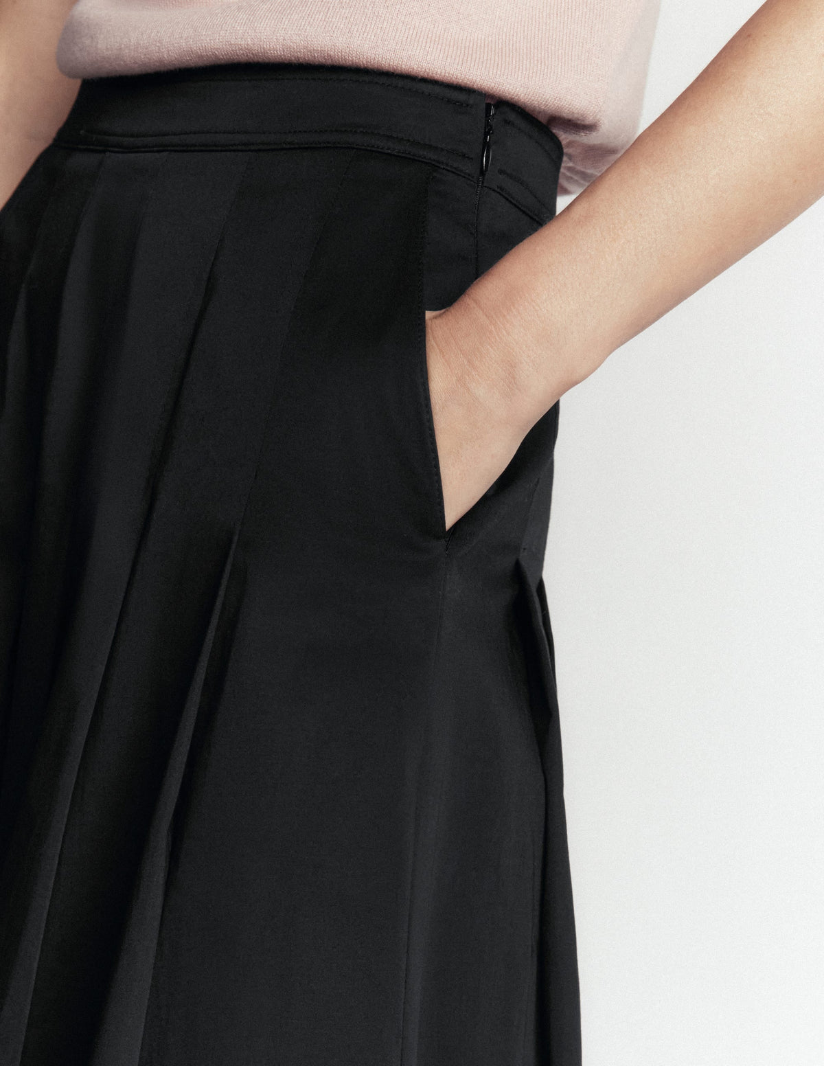 Jupe midi en satin de coton - Noir
