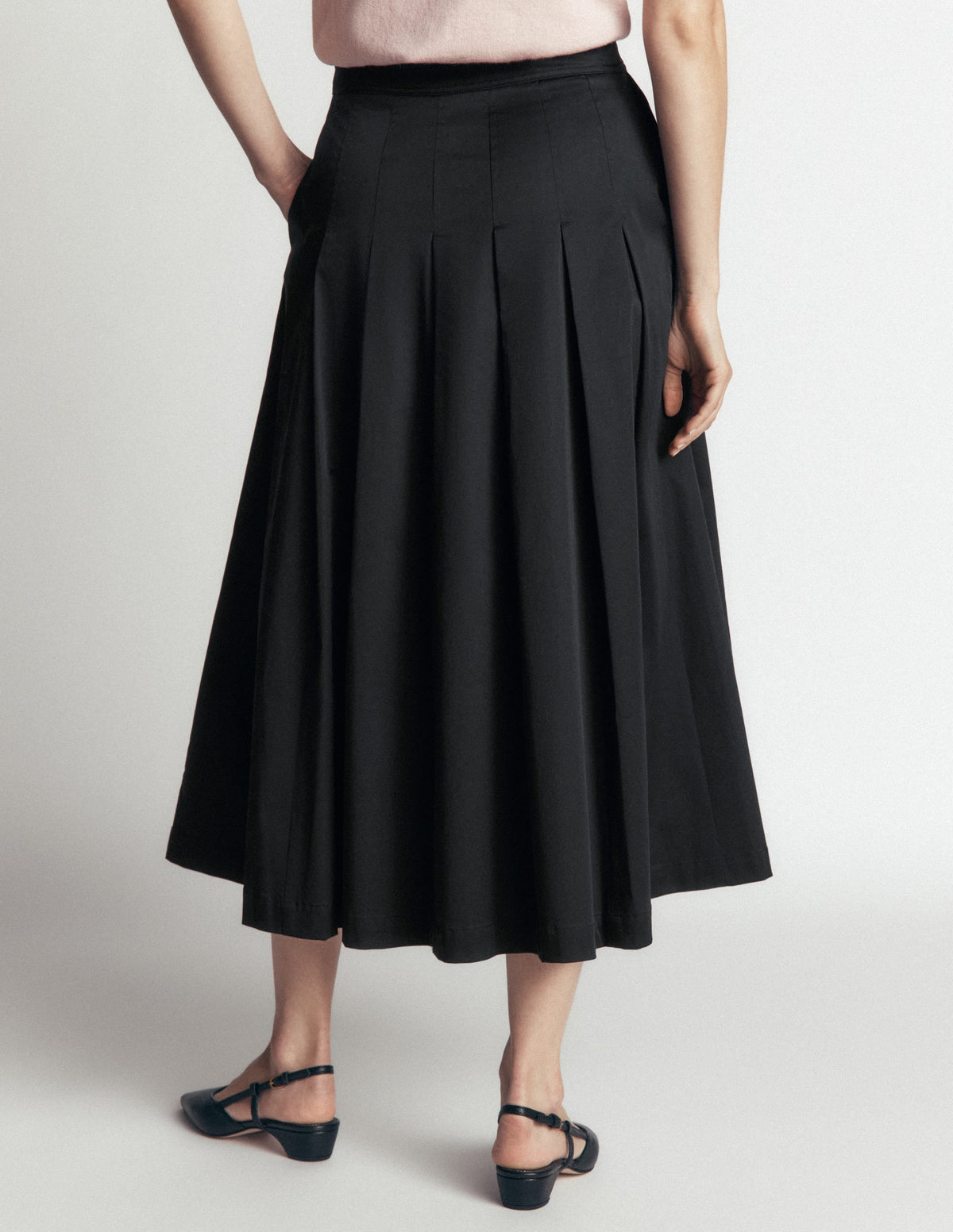 Jupe midi en satin de coton - Noir