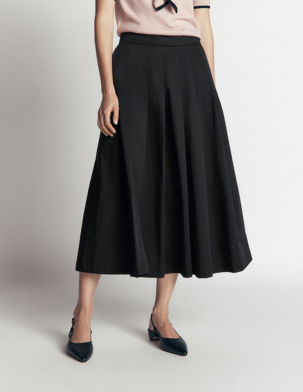 Jupe midi en satin de coton - Noir