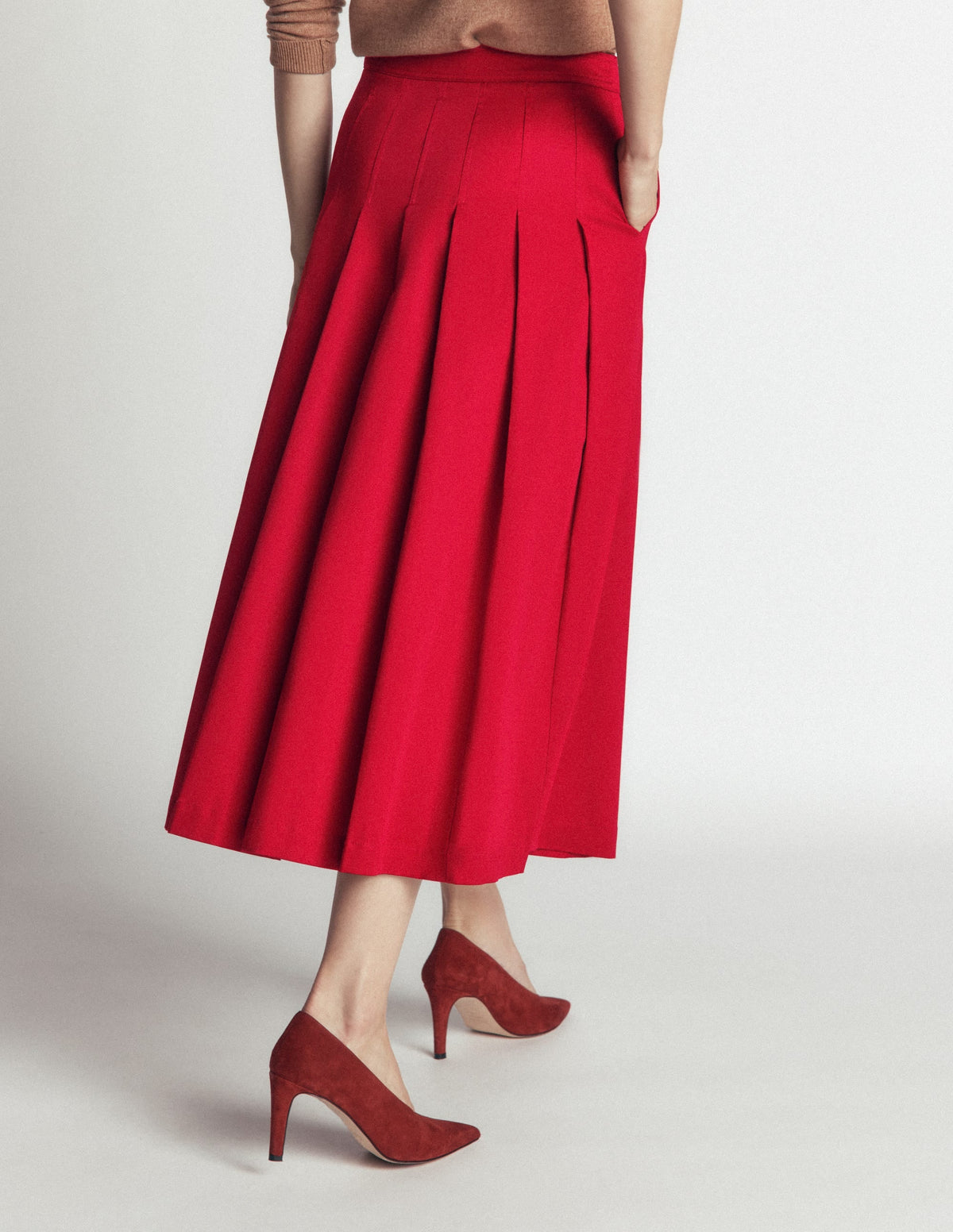 Jupe midi en satin de coton-Rouge cramoisi