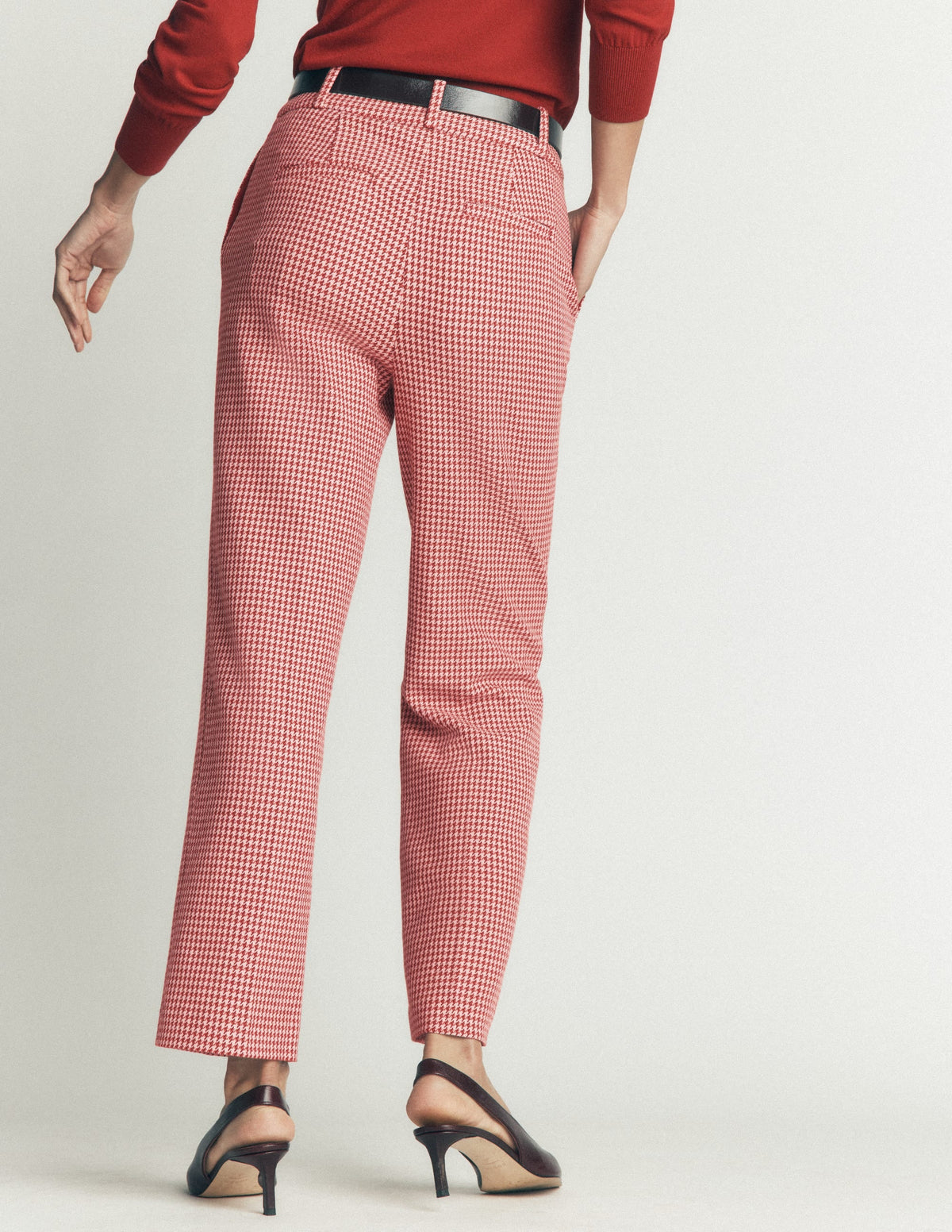 Pantalon 7/8 en coton-Rose, Prince de Galles marron