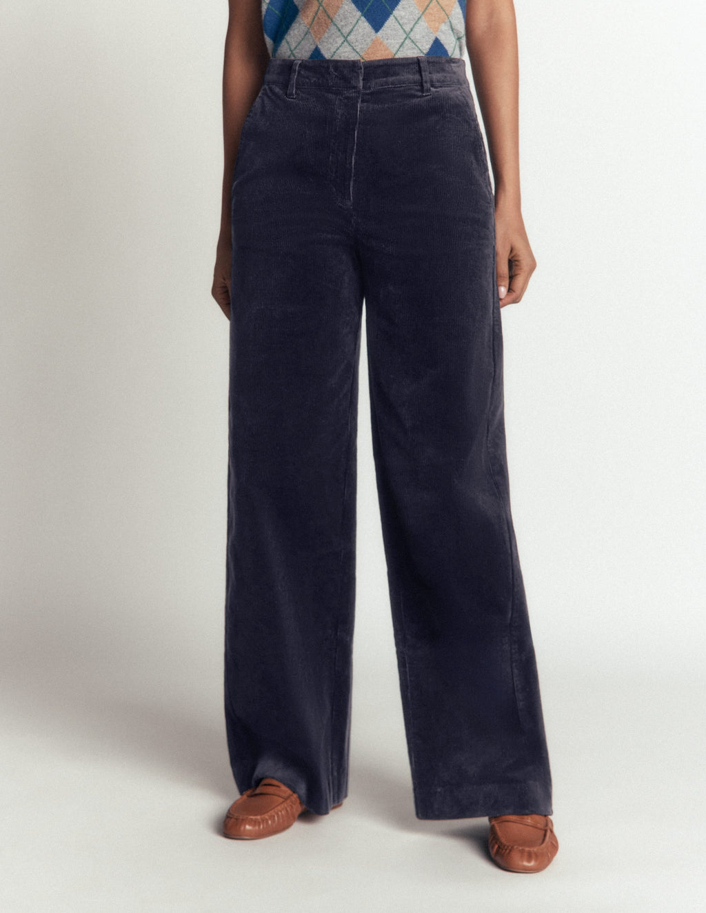 Pantalon en velours côtelé marine