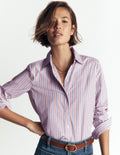 Chemise en coton, rayures rouge framboise