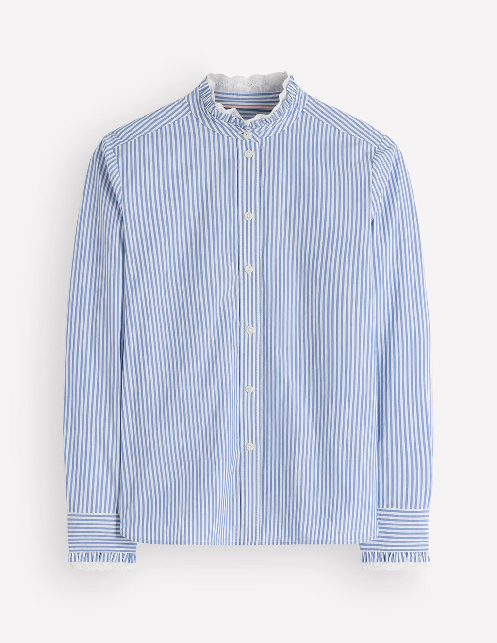 Chemise en Coton à Volants - Myosotis, Rayures Ivoire