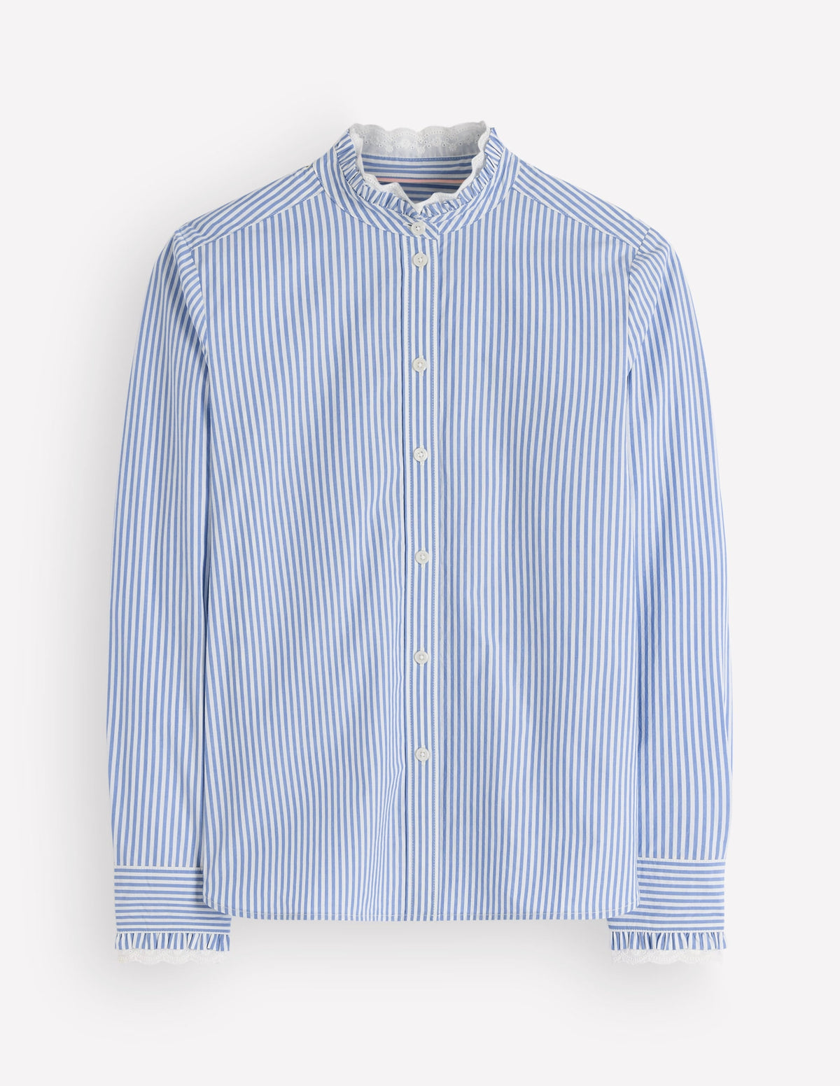 Chemise en Coton à Volants - Myosotis, Rayures Ivoire