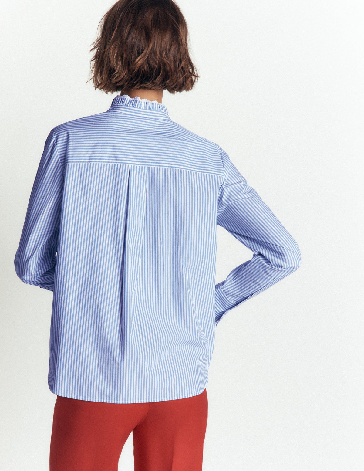 Chemise en Coton à Volants - Myosotis, Rayures Ivoire