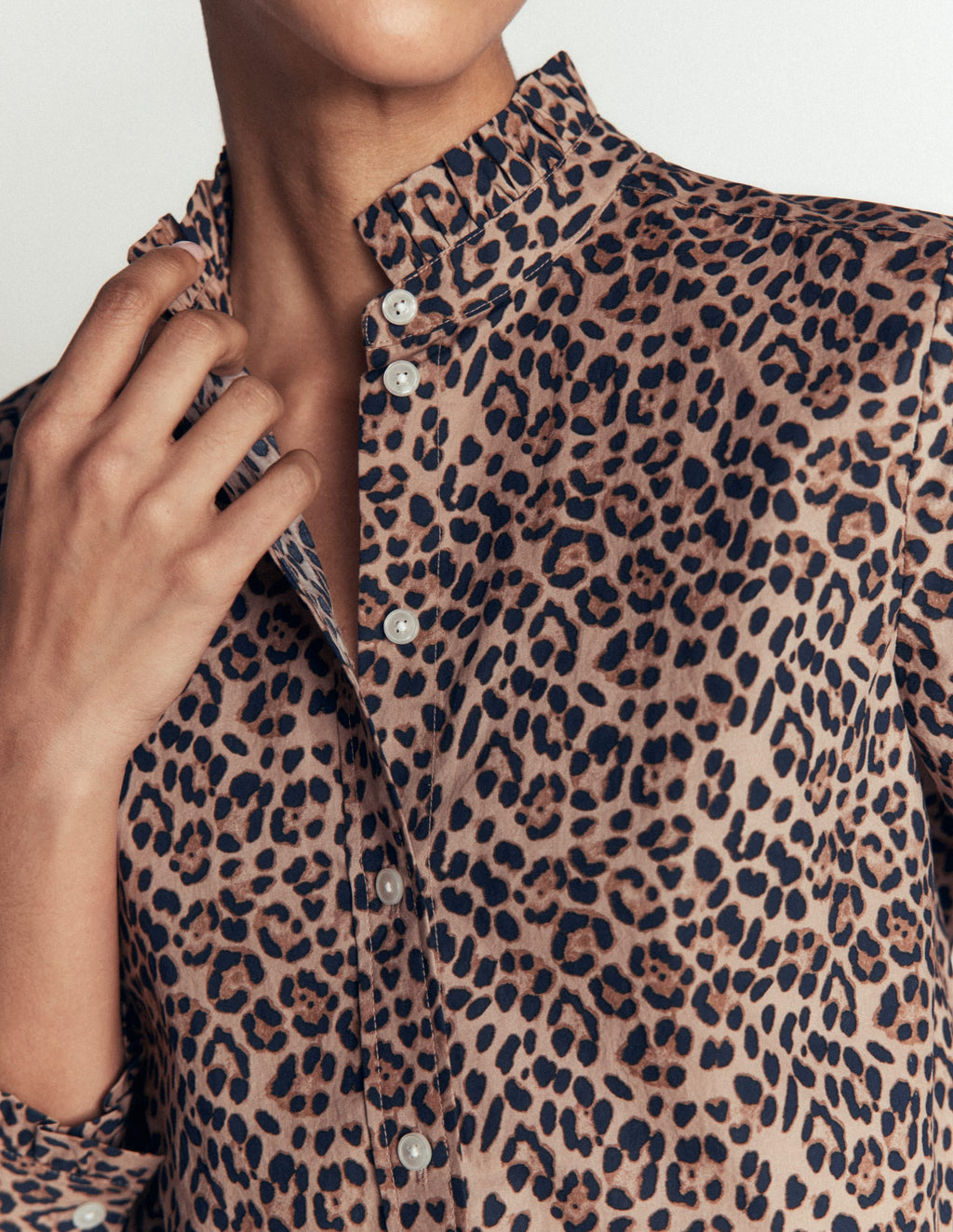 Chemise à volants en coton-Demerara, Animal brossé