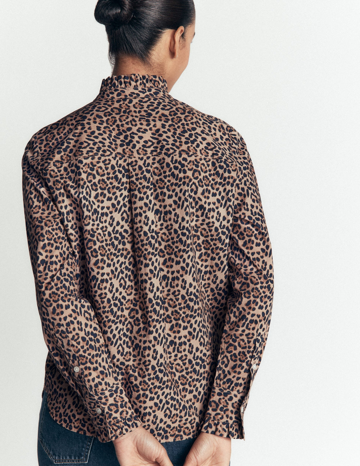 Chemise à volants en coton-Demerara, Animal brossé