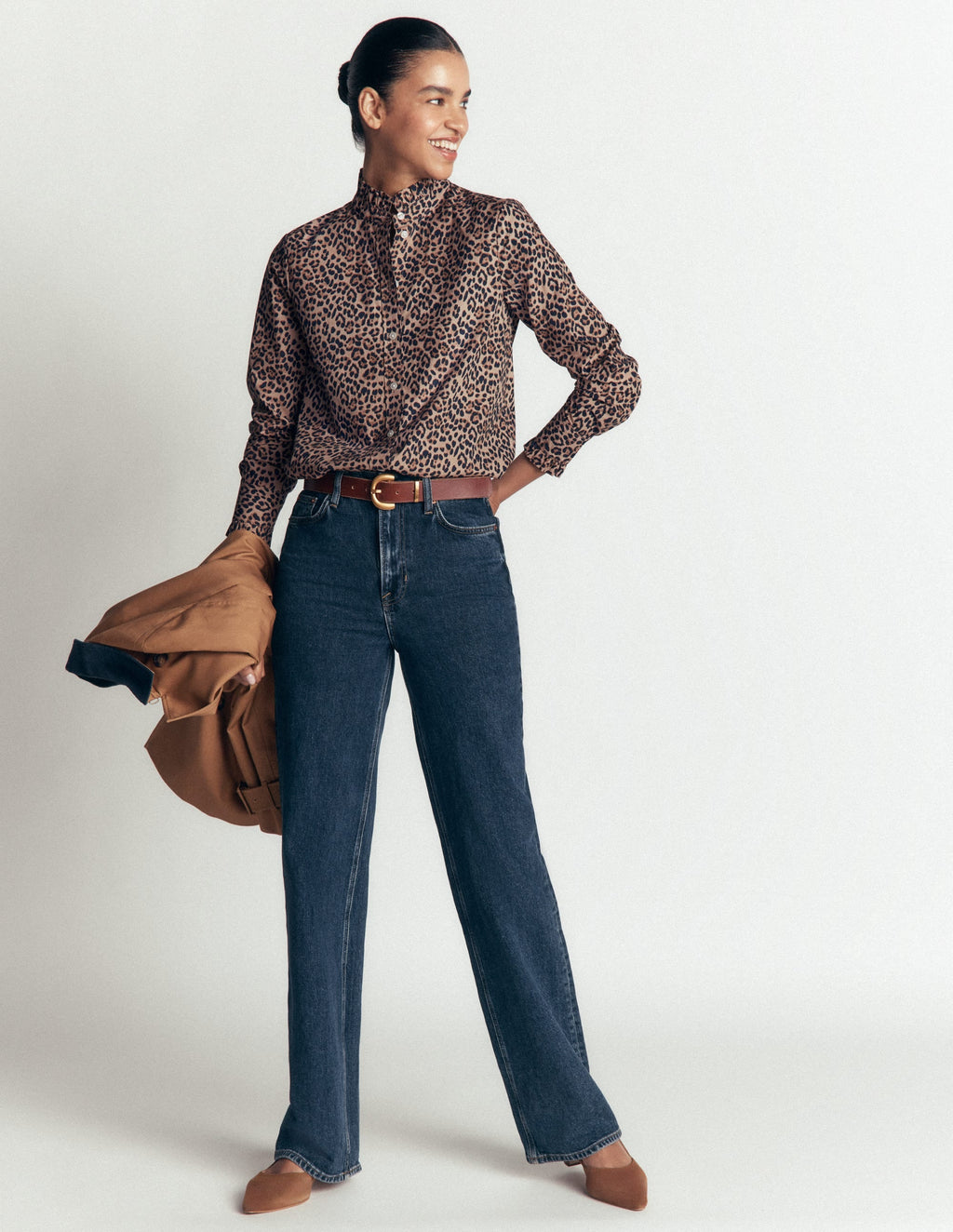 Chemise à volants en coton-Demerara, Animal brossé