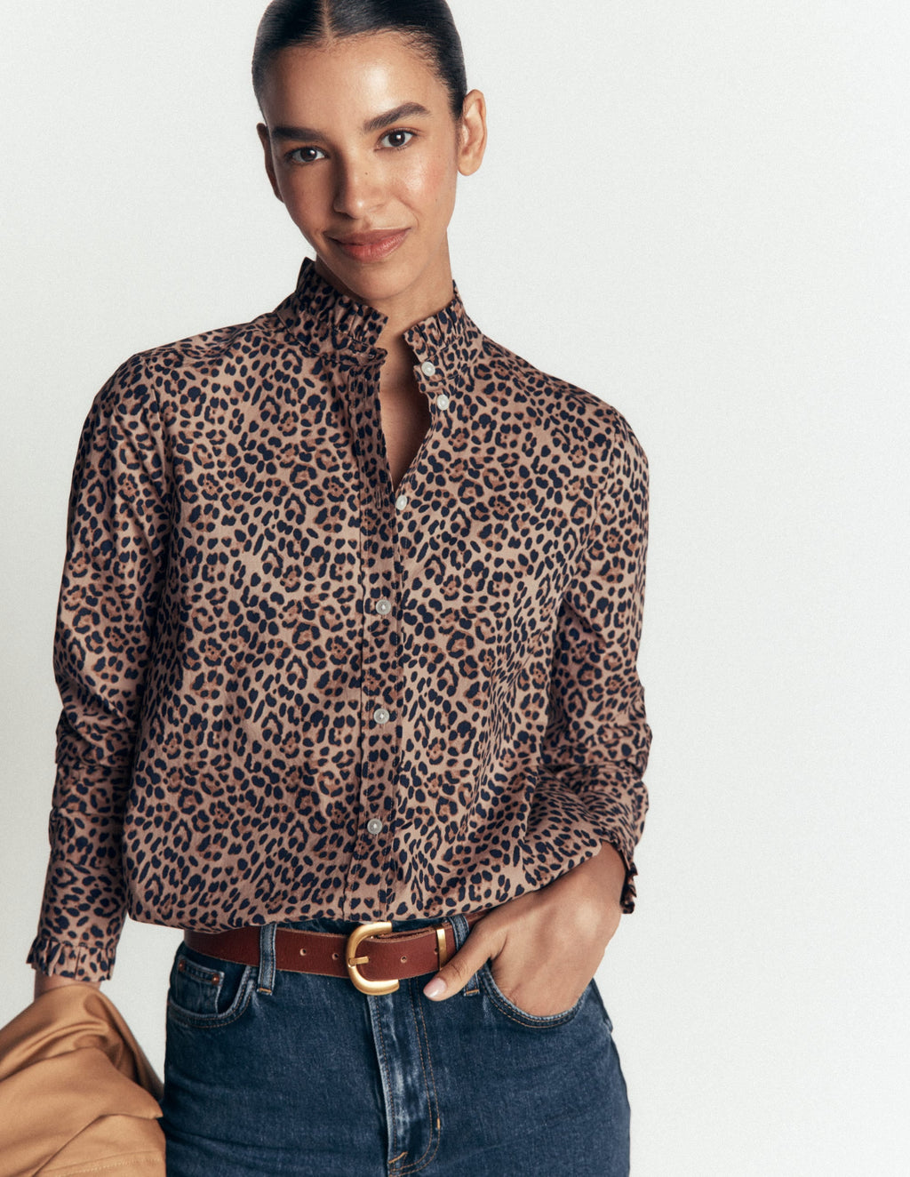 Chemise à volants en coton-Demerara, Animal brossé