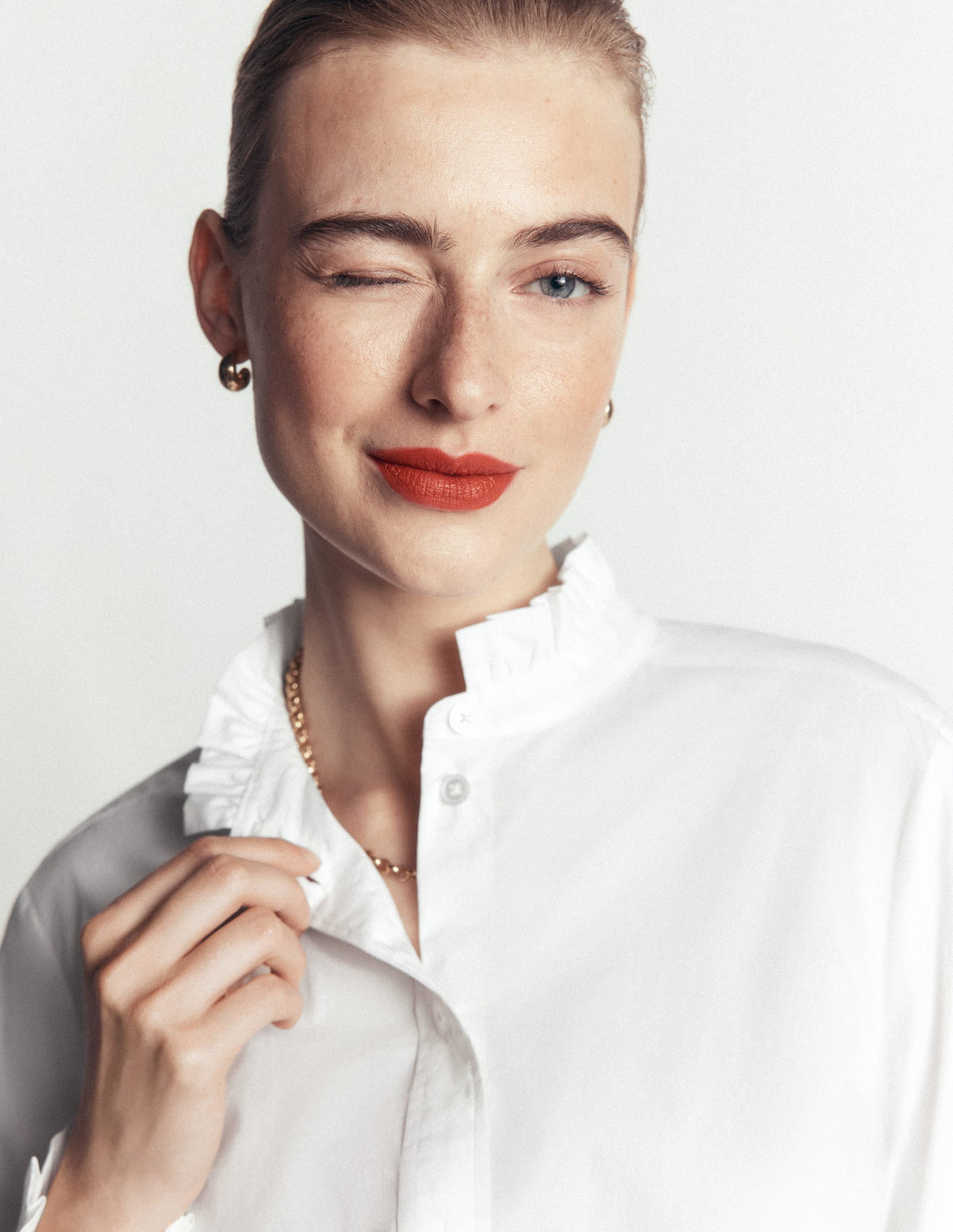 Chemise à volants en coton - Blanc