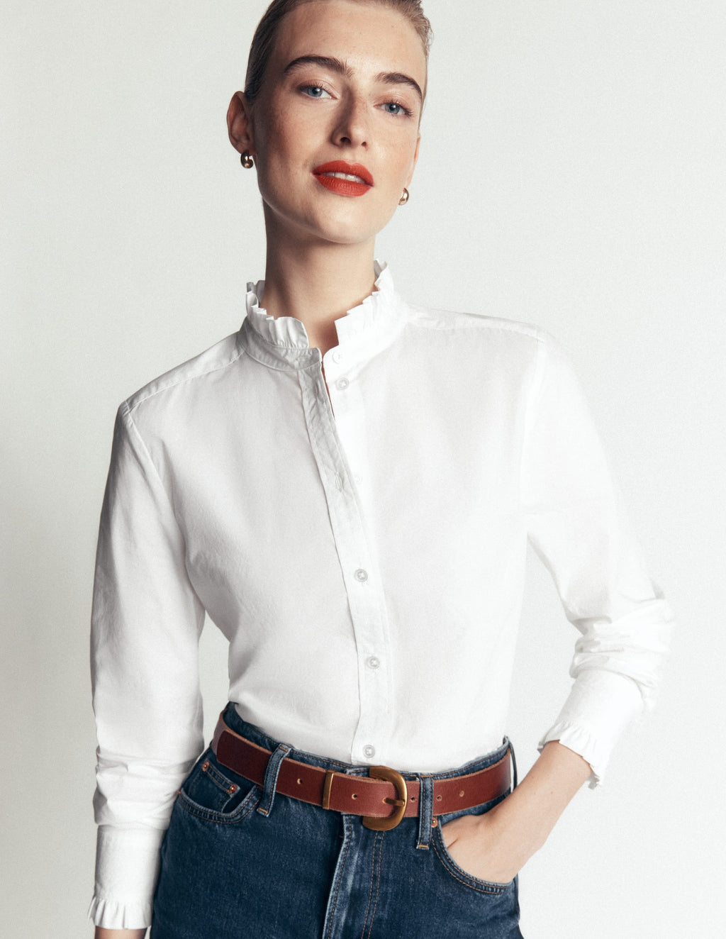 Chemise à volants en coton - Blanc