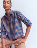 Chemisier court en coton - Camel, Vichy bleu