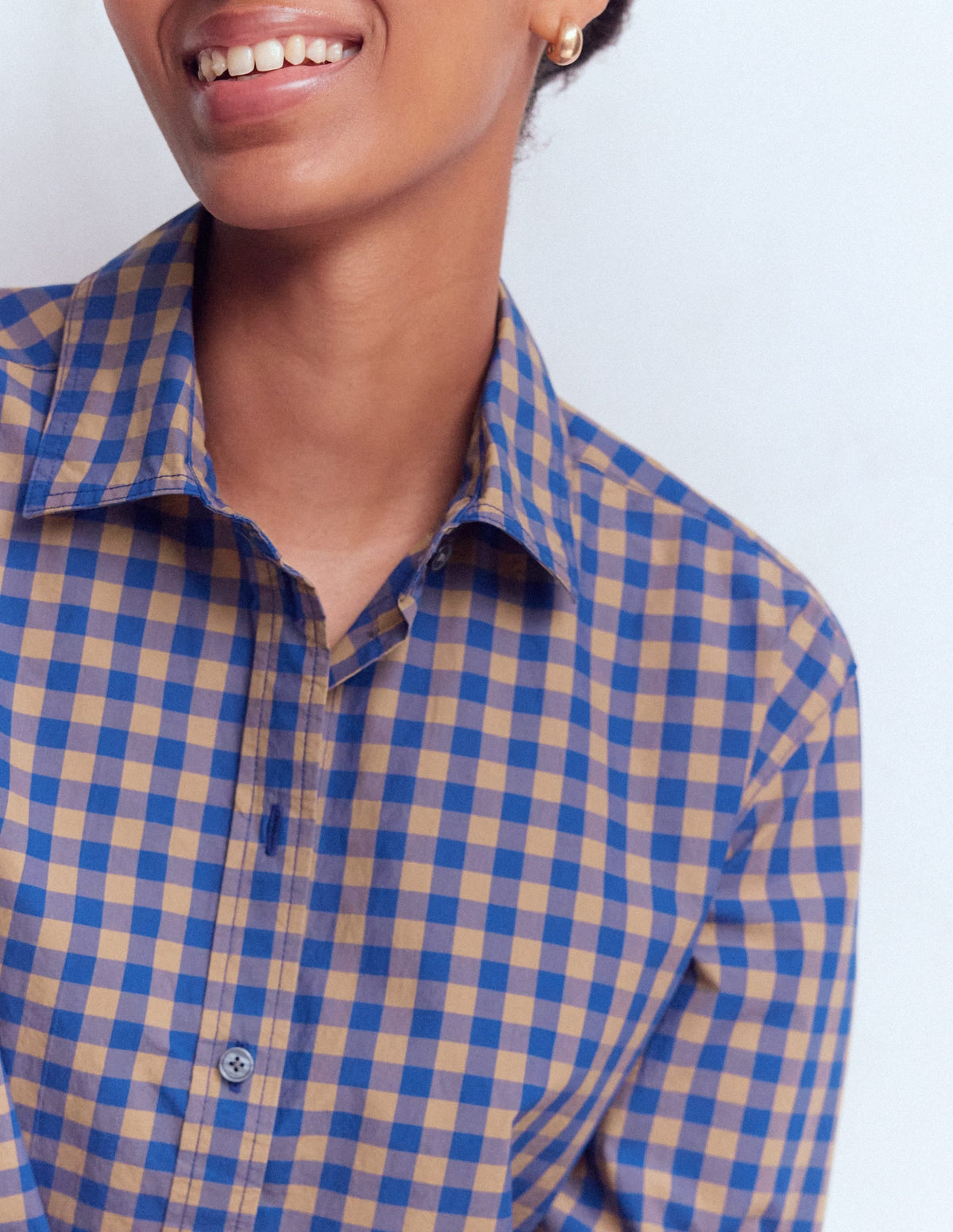 Chemisier court en coton - Camel, Vichy bleu