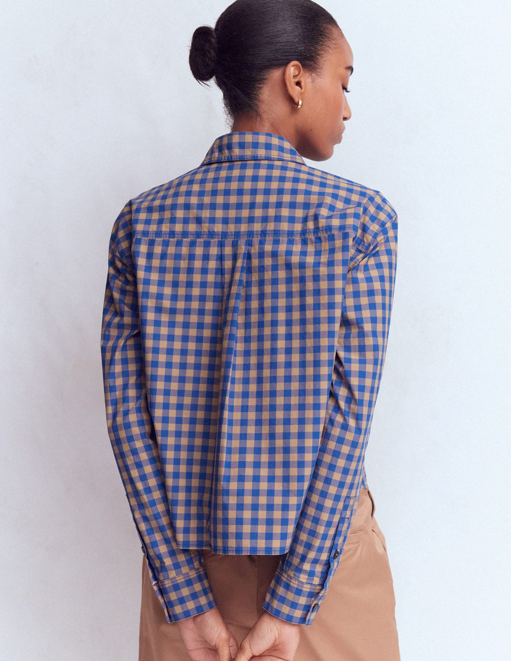 Chemisier court en coton - Camel, Vichy bleu