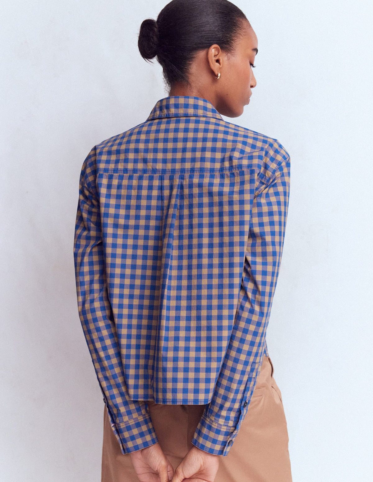 Chemisier court en coton - Camel, Vichy bleu