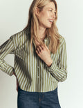 Chemise Courte en Coton - Olive, Rayures Marines