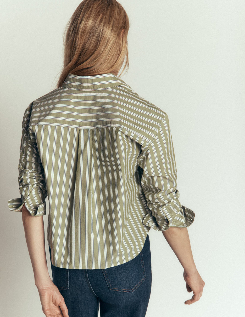 Chemise Courte en Coton - Olive, Rayures Marines