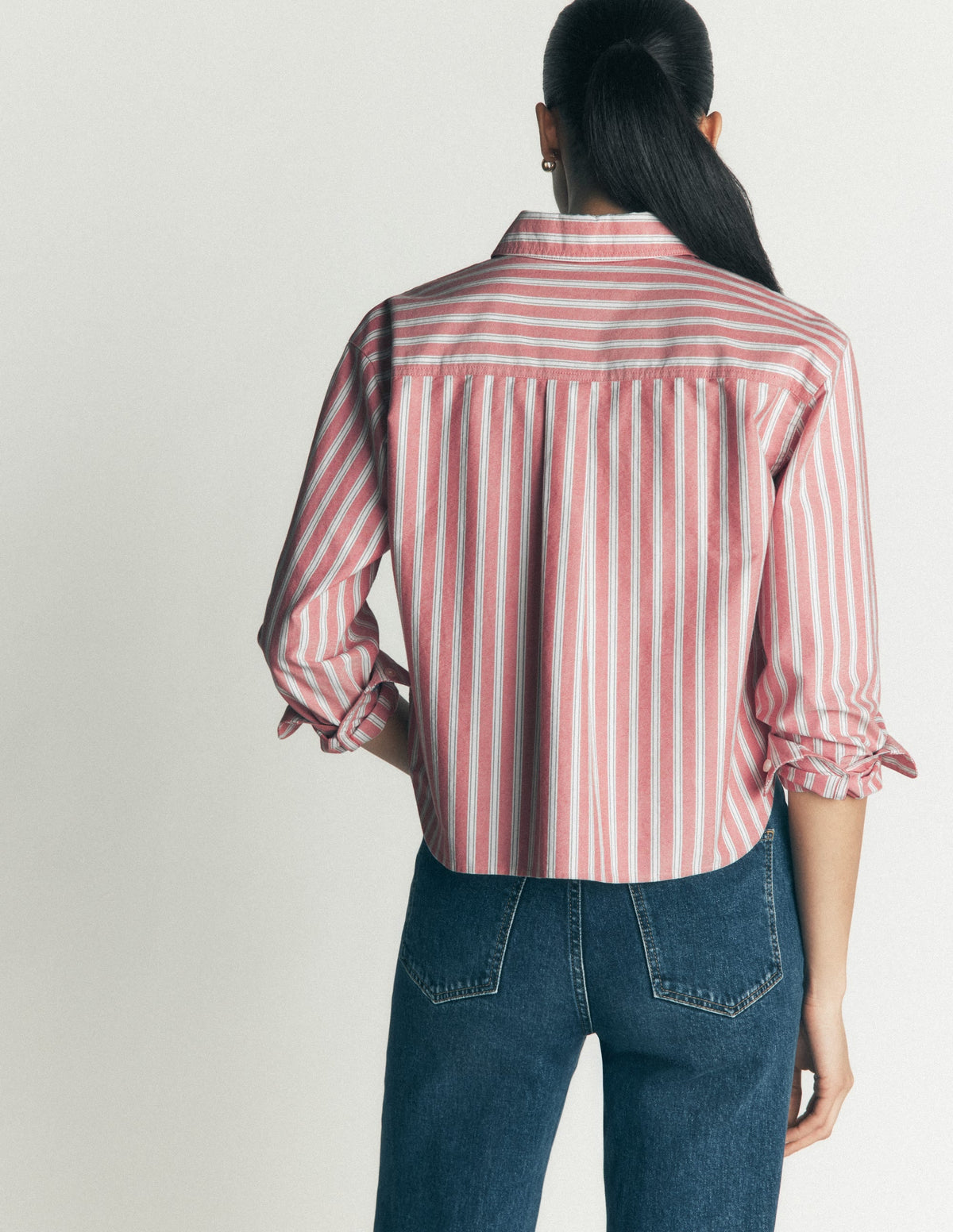 Chemise Courte en Coton - Rouge, Rayures Tramway Marine