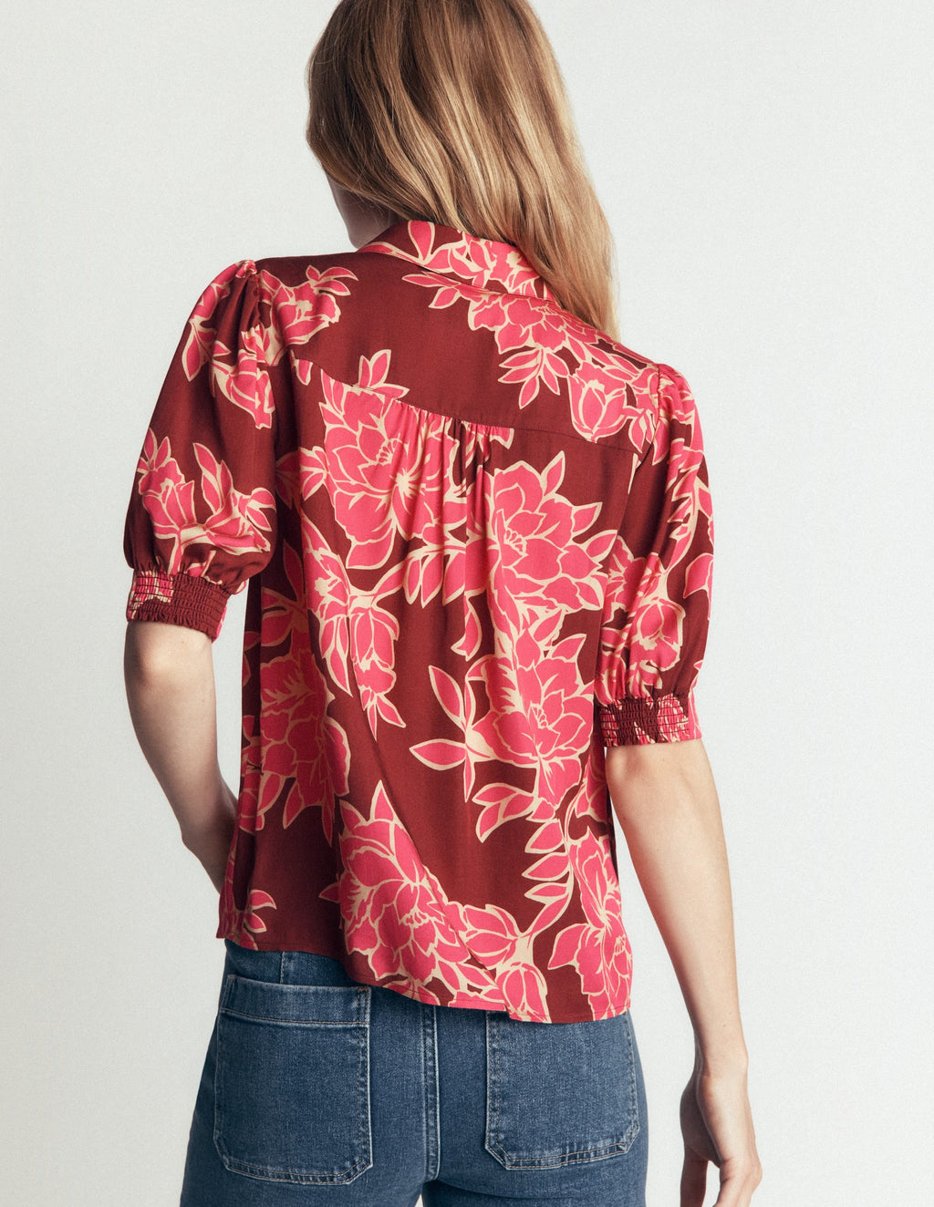 Haut en viscose rouge vif, Pivoine enchantée