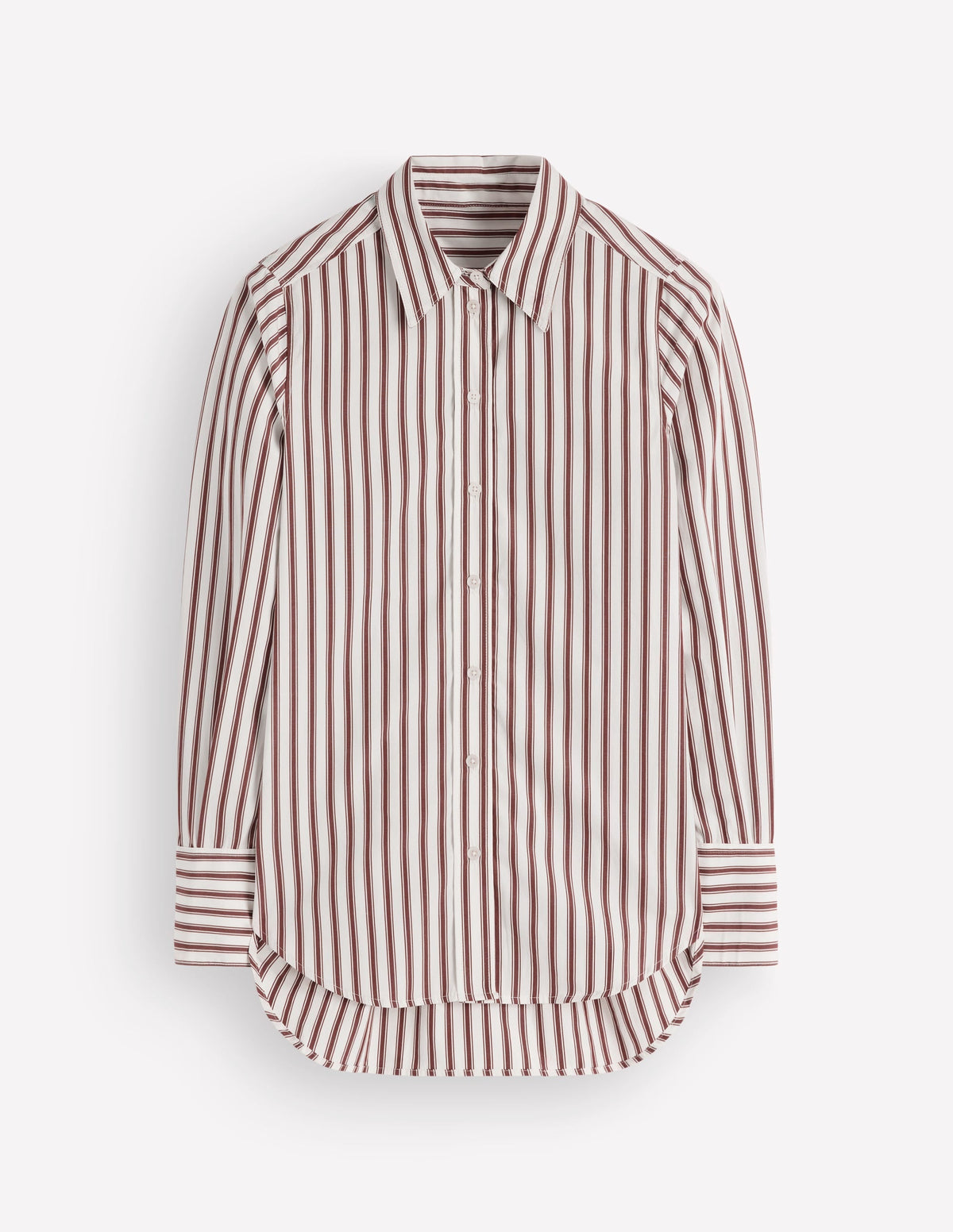 Chemise longue en coton - Ivoire, rayures tramway marron