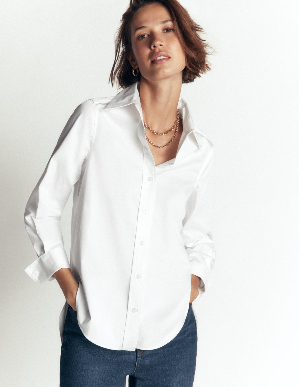 Chemise longue en coton-Blanc