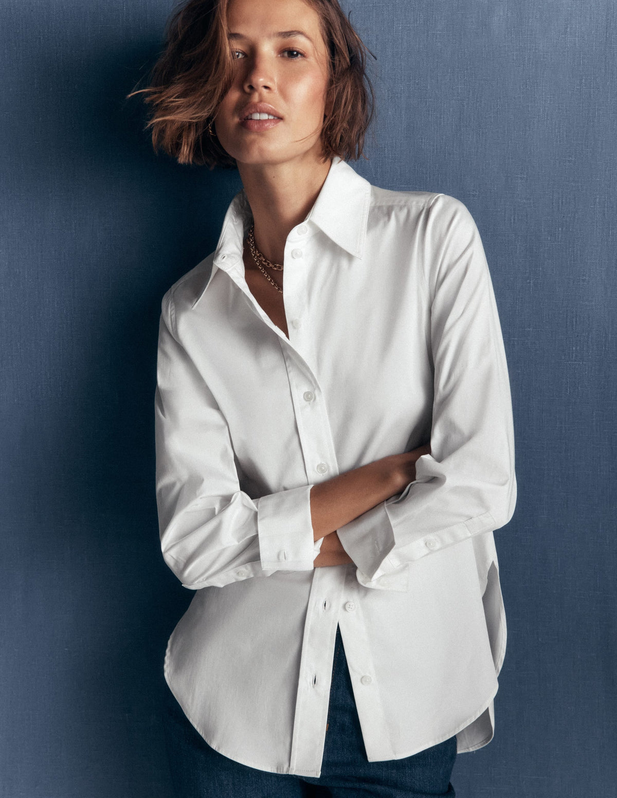 Chemise longue en coton-Blanc