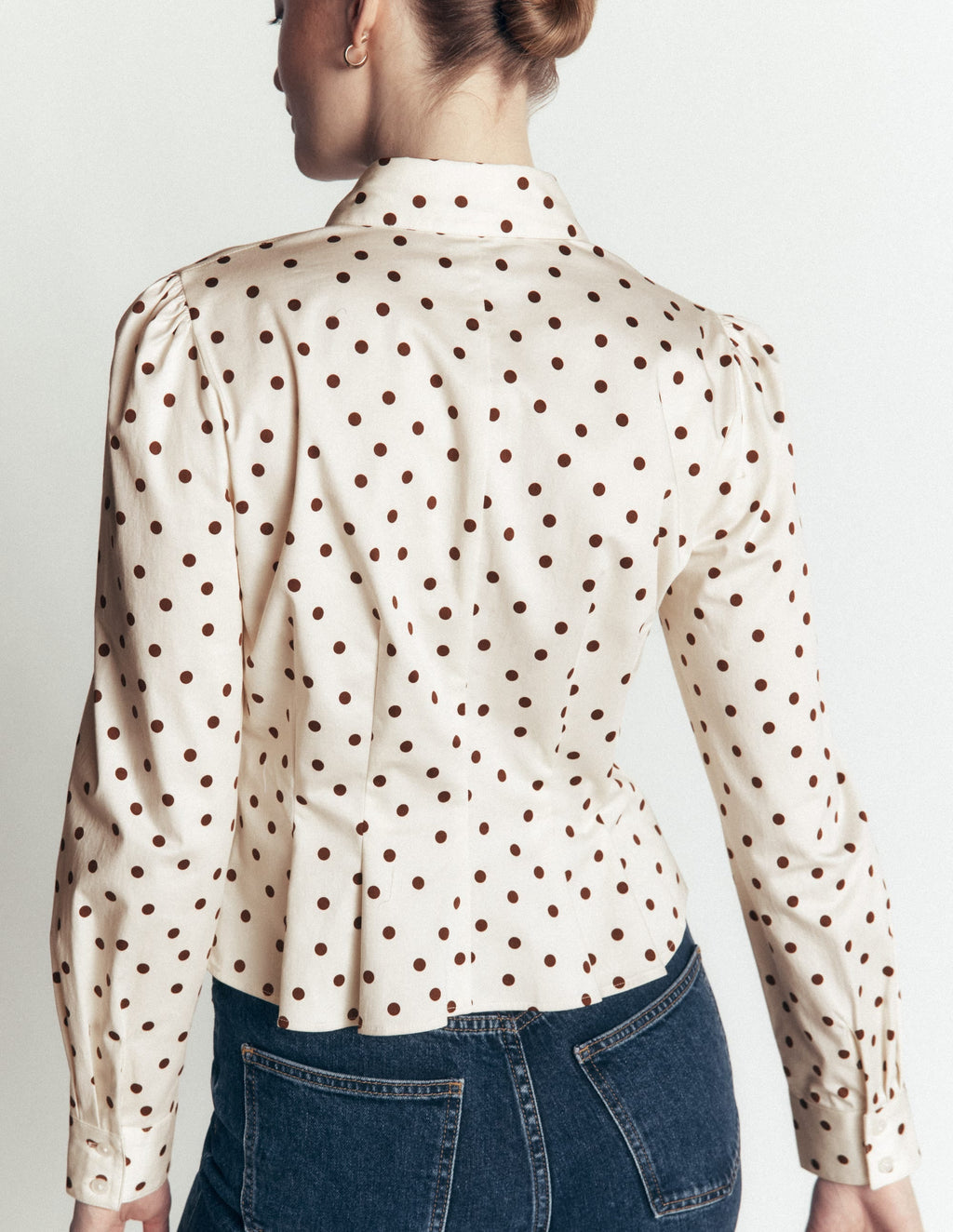 Chemise en coton à pinces – Ivoire, imprimé à pois